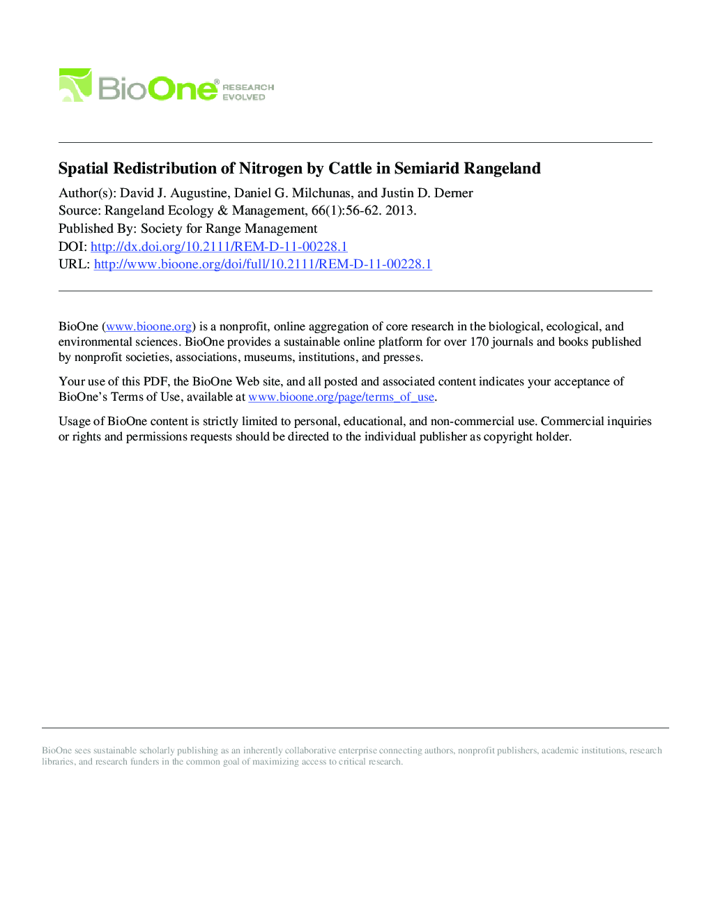 Spatial Redistribution of Nitrogen by Cattle in Semiarid Rangeland