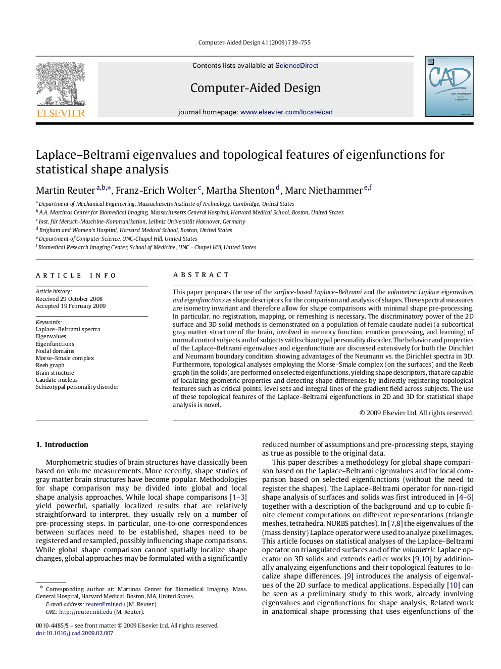 Laplace–Beltrami eigenvalues and topological features of eigenfunctions for statistical shape analysis