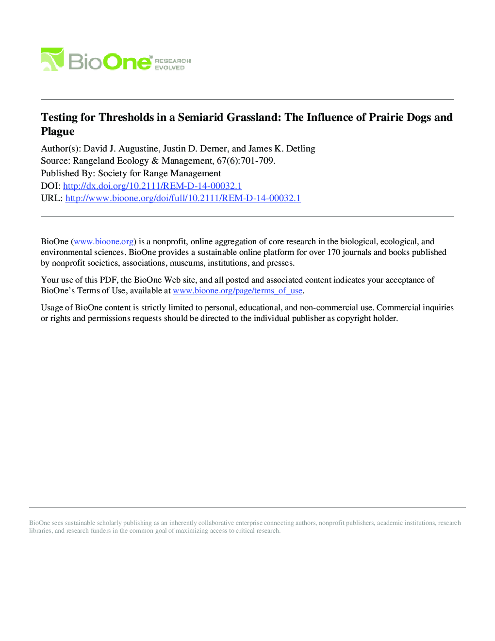 Testing for Thresholds in a Semiarid Grassland: The Influence of Prairie Dogs and Plague