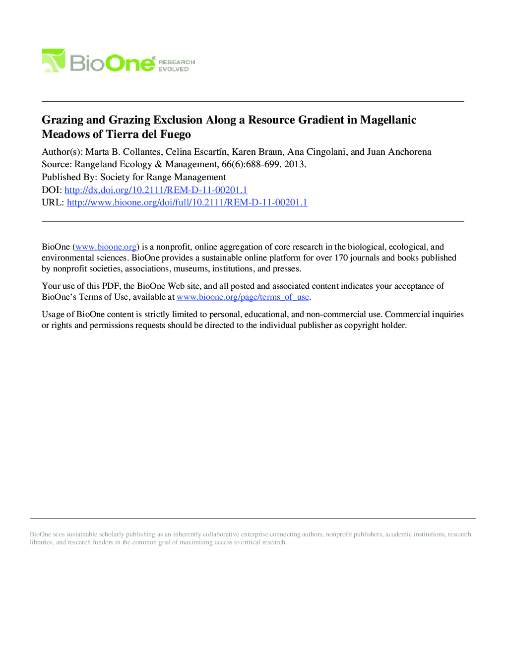 Grazing and Grazing Exclusion Along a Resource Gradient in Magellanic Meadows of Tierra del Fuego