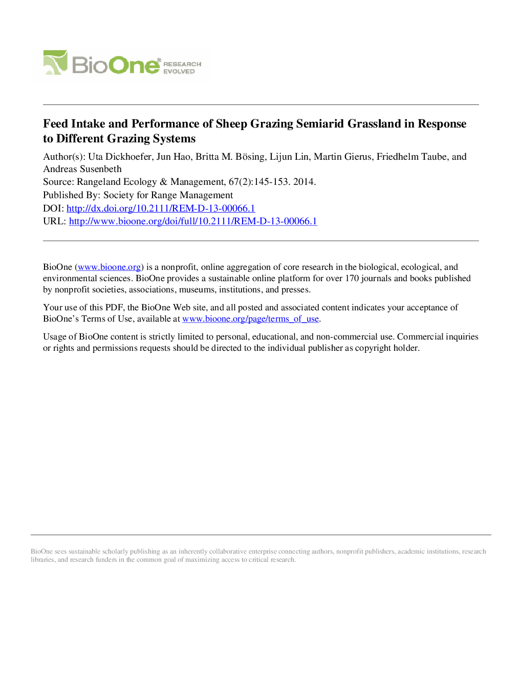 Feed Intake and Performance of Sheep Grazing Semiarid Grassland in Response to Different Grazing Systems