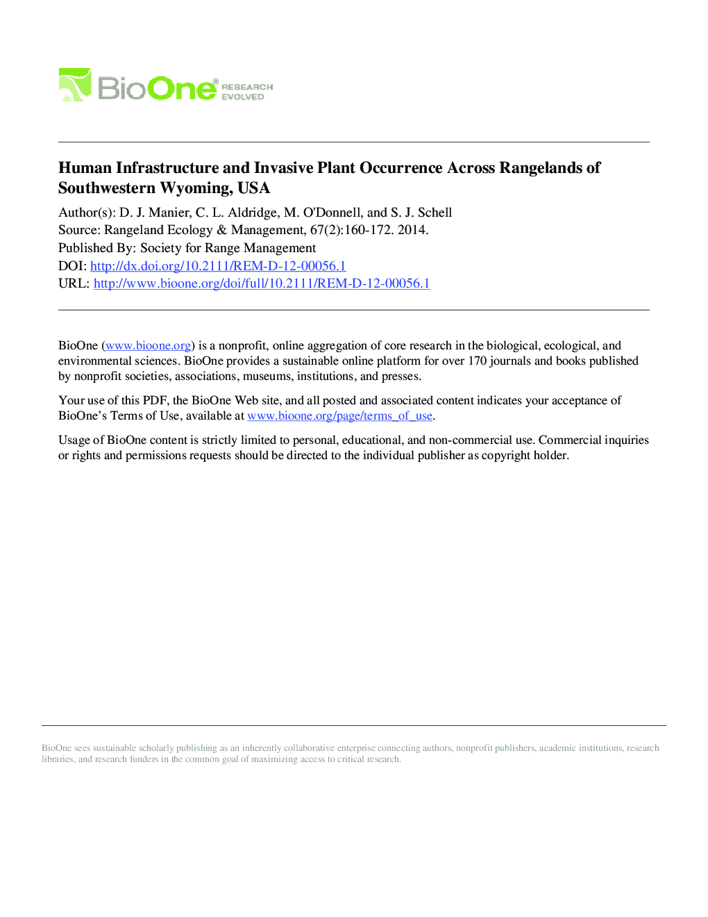 Human Infrastructure and Invasive Plant Occurrence Across Rangelands of Southwestern Wyoming, USA