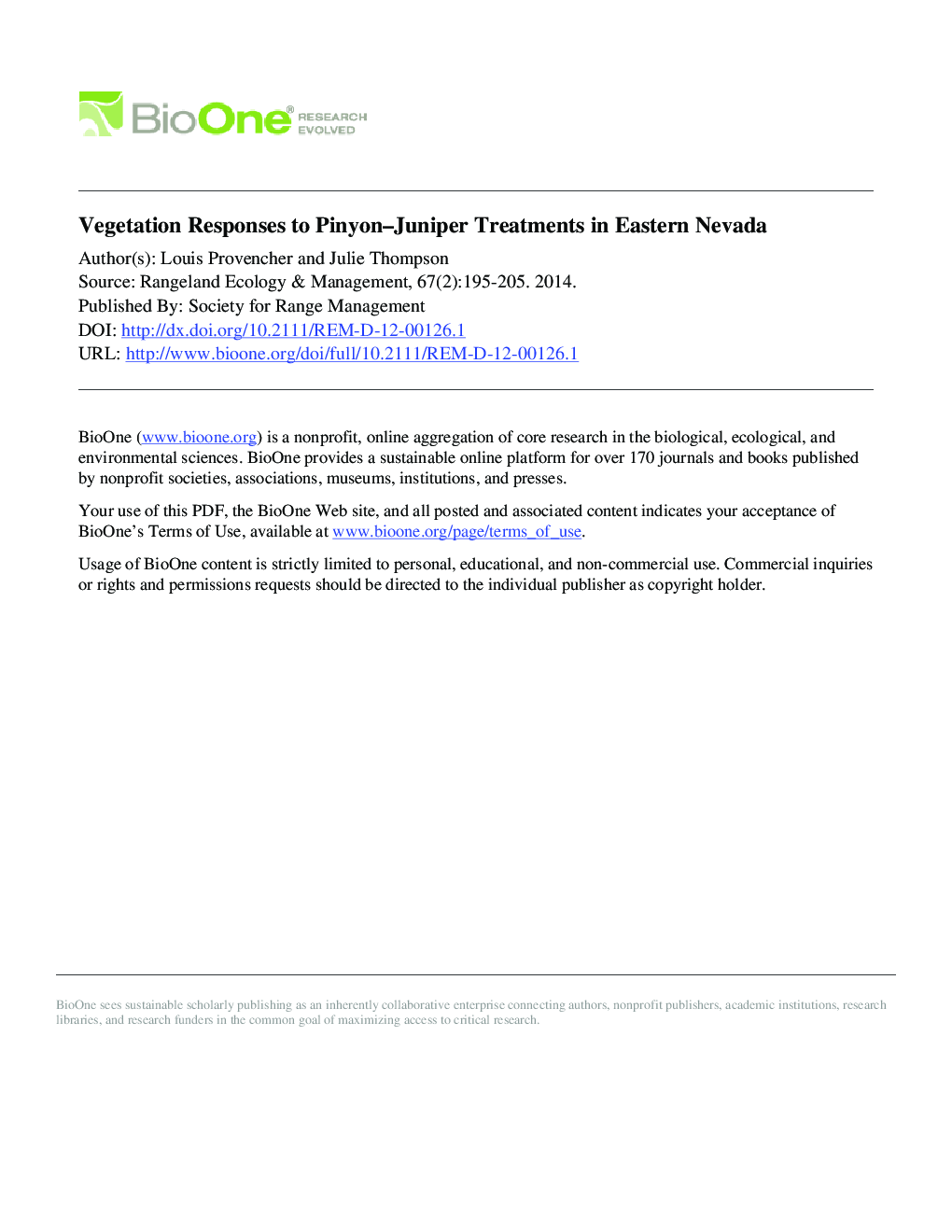 Vegetation Responses to Pinyon-Juniper Treatments in Eastern Nevada