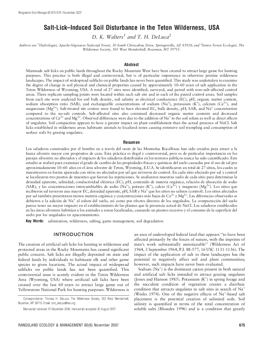 Salt-Lick-Induced Soil Disturbance in the Teton Wilderness, USA