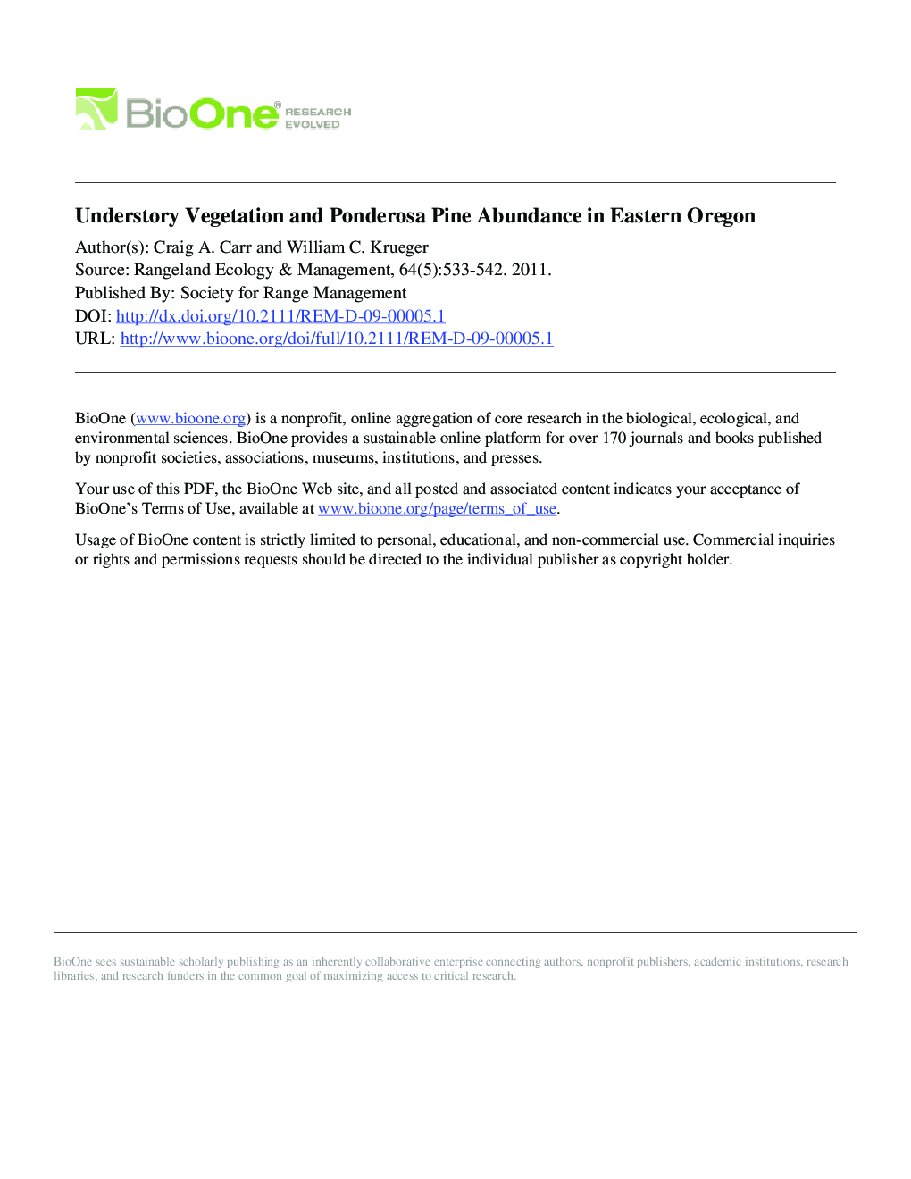 Understory Vegetation and Ponderosa Pine Abundance in Eastern Oregon