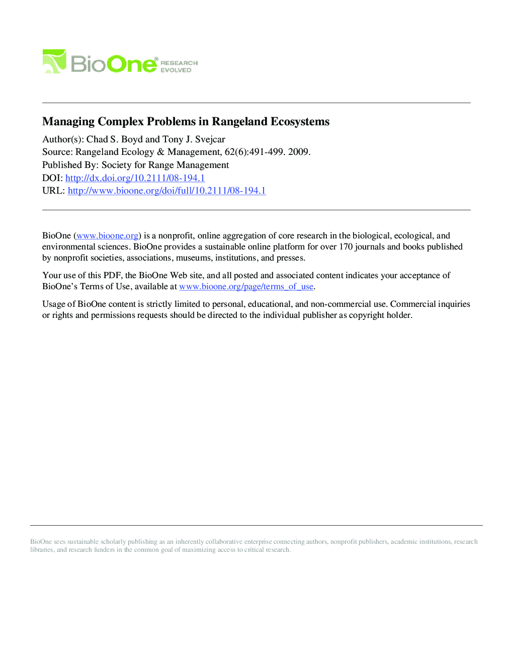 Managing Complex Problems in Rangeland Ecosystems