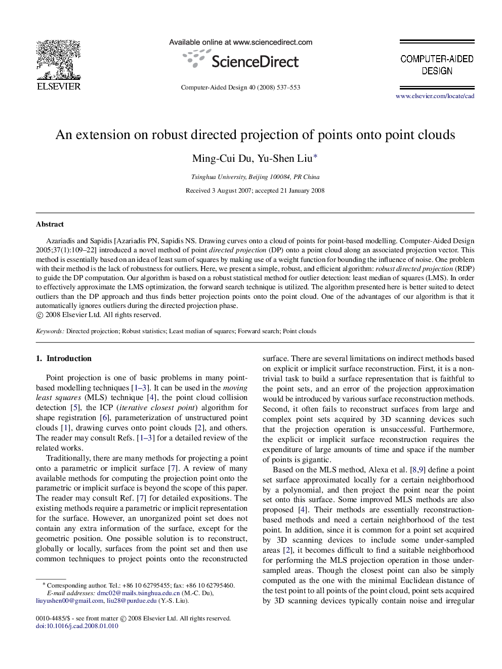 An extension on robust directed projection of points onto point clouds