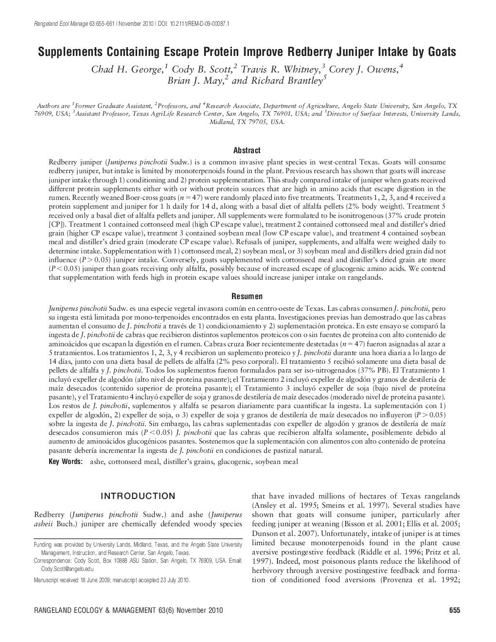 Supplements Containing Escape Protein Improve Redberry Juniper Intake by Goats