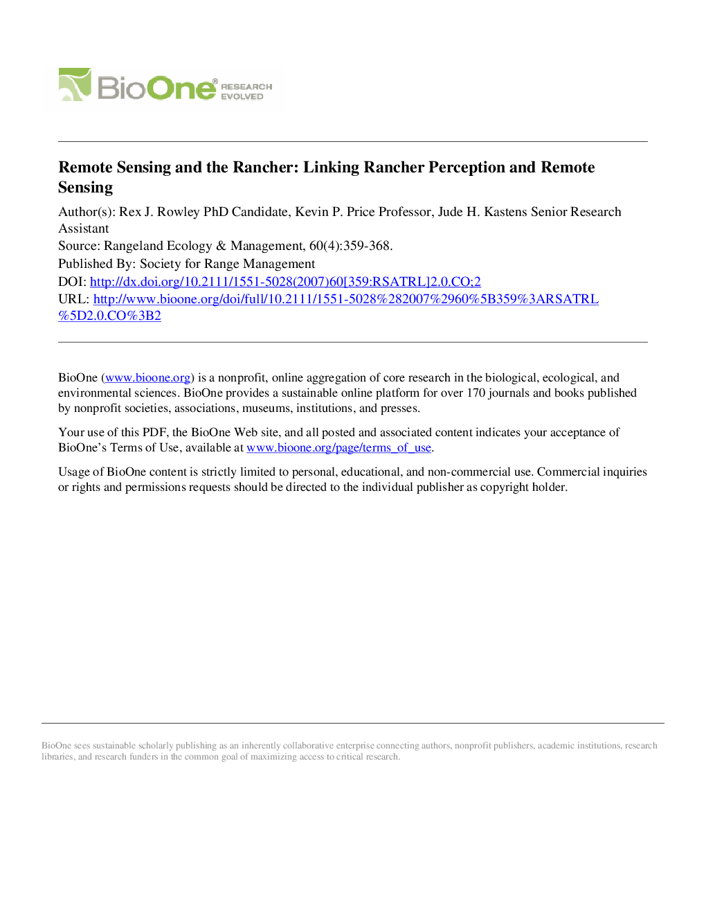 عکس صفحه اول مقاله: Remote Sensing and the Rancher: Linking Rancher Perception and Remote Sensing Remote Sensing and the Rancher: Linking Rancher Perception and Remote Sensing