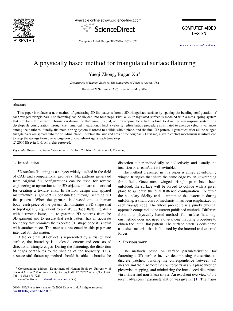 A physically based method for triangulated surface flattening