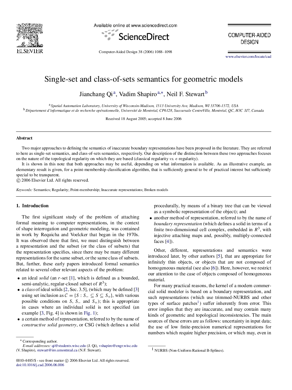 Single-set and class-of-sets semantics for geometric models