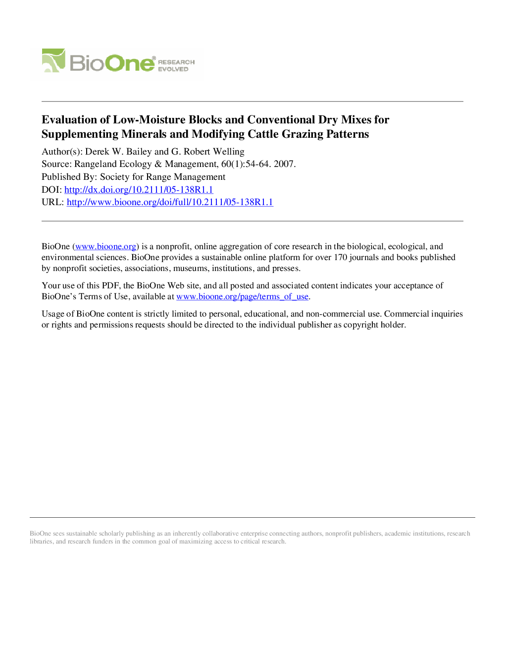 Evaluation of Low-Moisture Blocks and Conventional Dry Mixes for Supplementing Minerals and Modifying Cattle Grazing Patterns