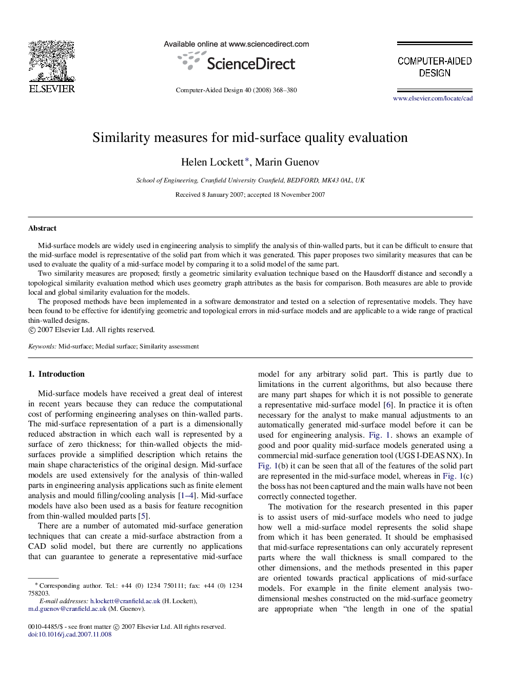Similarity measures for mid-surface quality evaluation