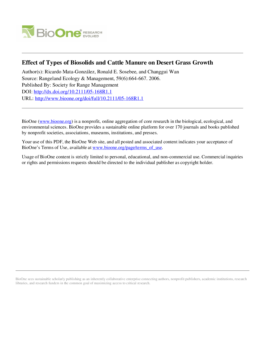 عکس صفحه اول مقاله: Effect of Types of Biosolids and Cattle Manure on Desert Grass Growth Effect of Types of Biosolids and Cattle Manure on Desert Grass Growth