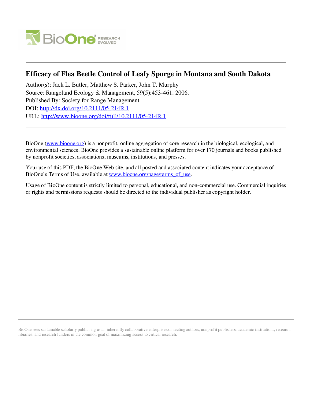 Efficacy of Flea Beetle Control of Leafy Spurge in Montana and South Dakota