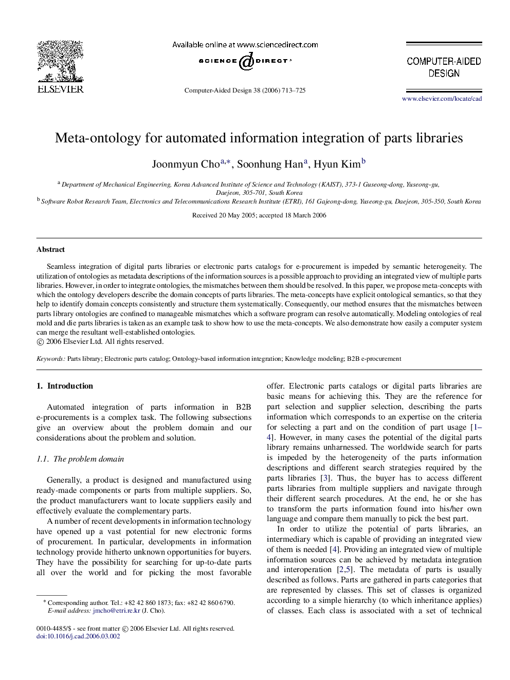 Meta-ontology for automated information integration of parts libraries