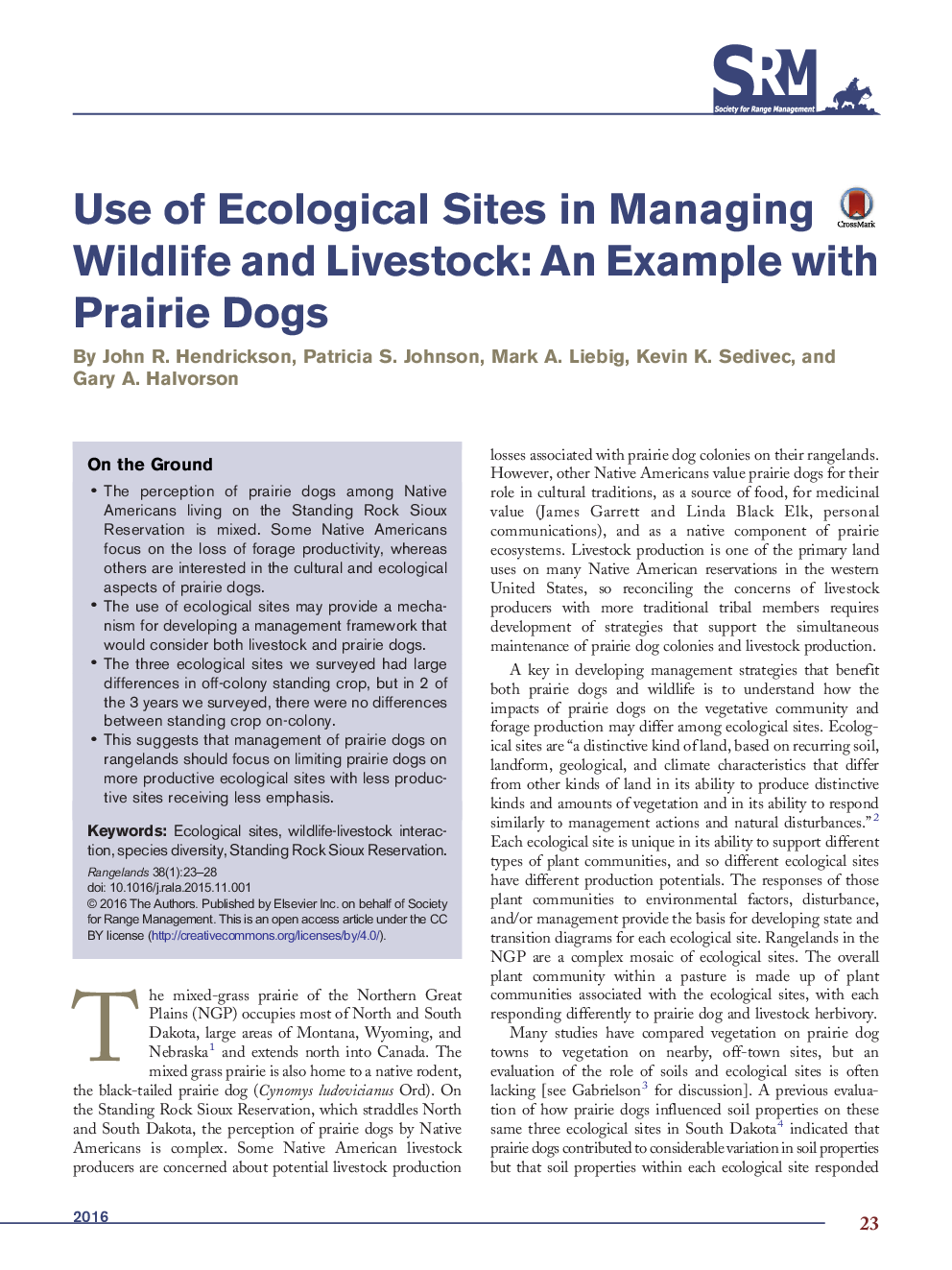 Use of Ecological Sites in Managing Wildlife and Livestock: An Example with Prairie Dogs