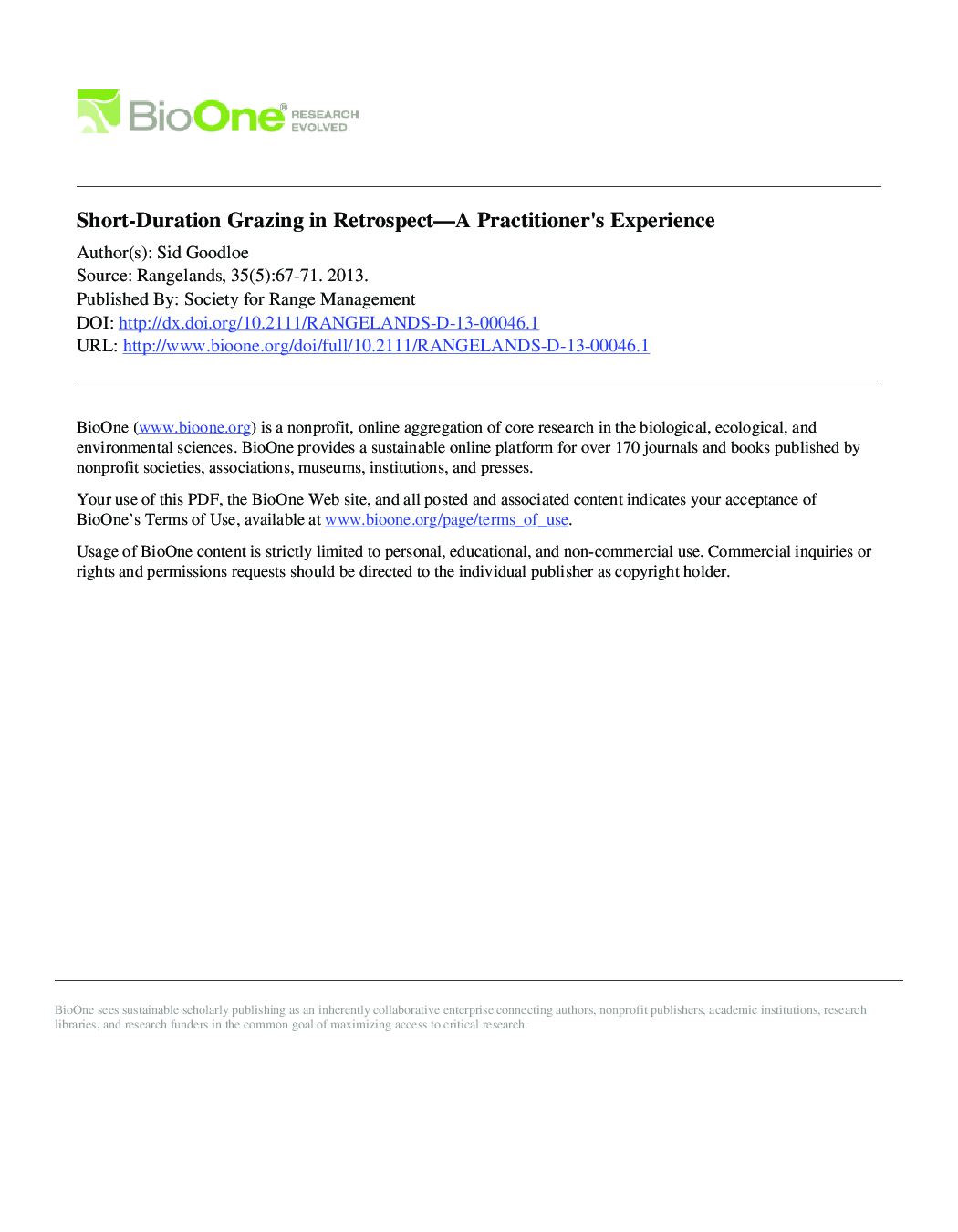 Short-Duration Grazing in Retrospect-A Practitioner's Experience