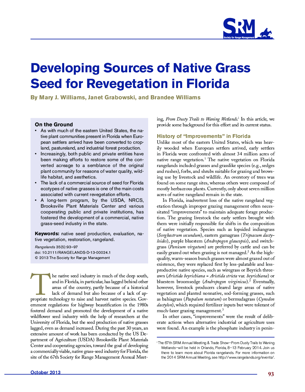 Developing Sources of Native Grass Seed for Revegetation in Florida