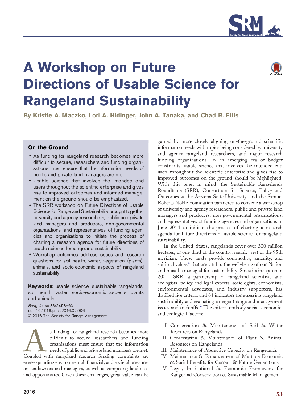 A Workshop on Future Directions of Usable Science for Rangeland Sustainability