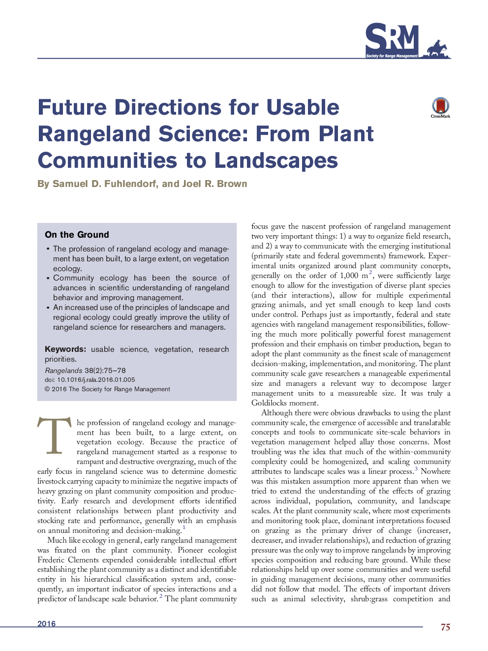 Future Directions for Usable Rangeland Science: From Plant Communities to Landscapes