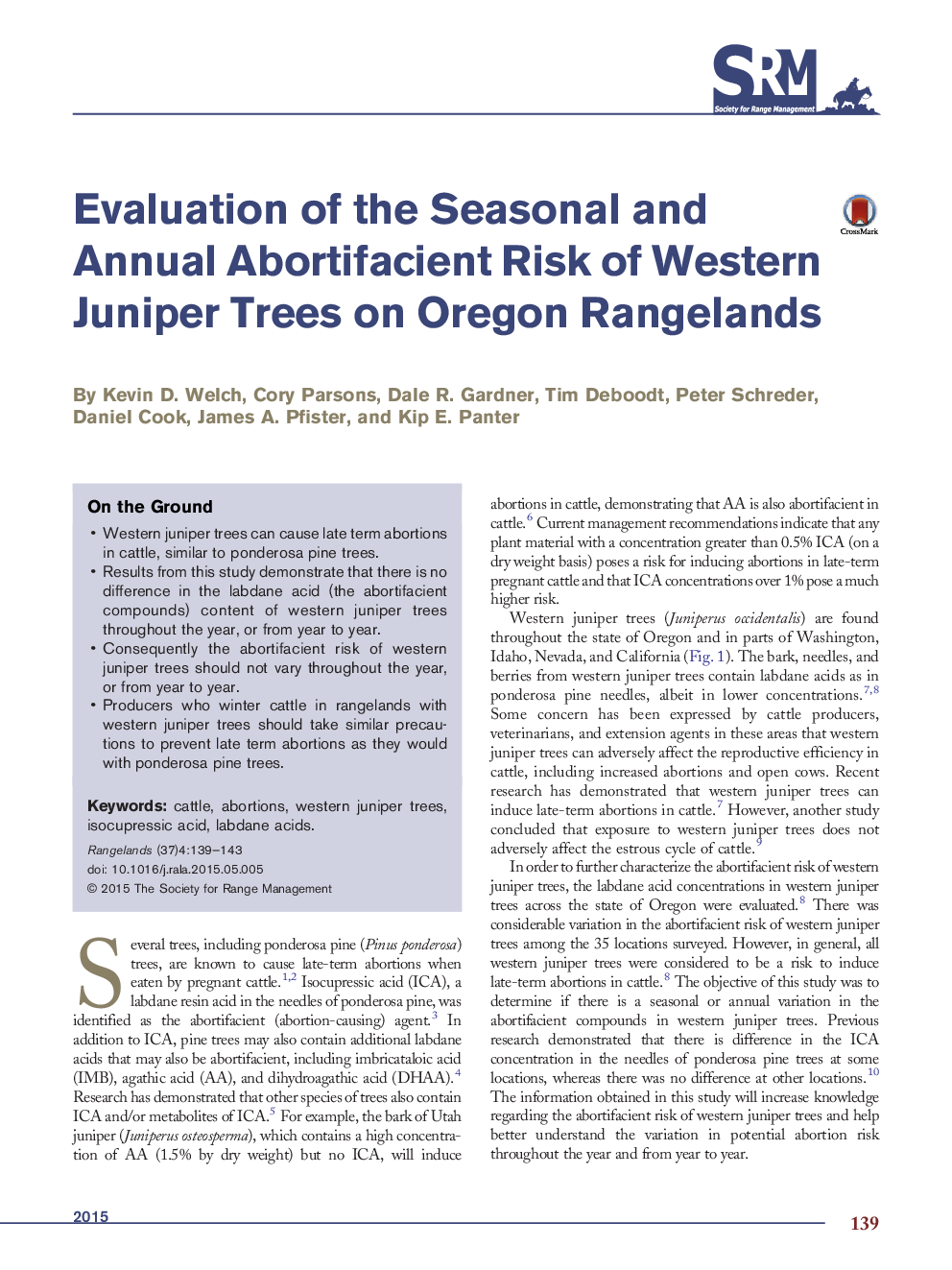 Evaluation of the Seasonal and Annual Abortifacient Risk of Western Juniper Trees on Oregon Rangelands