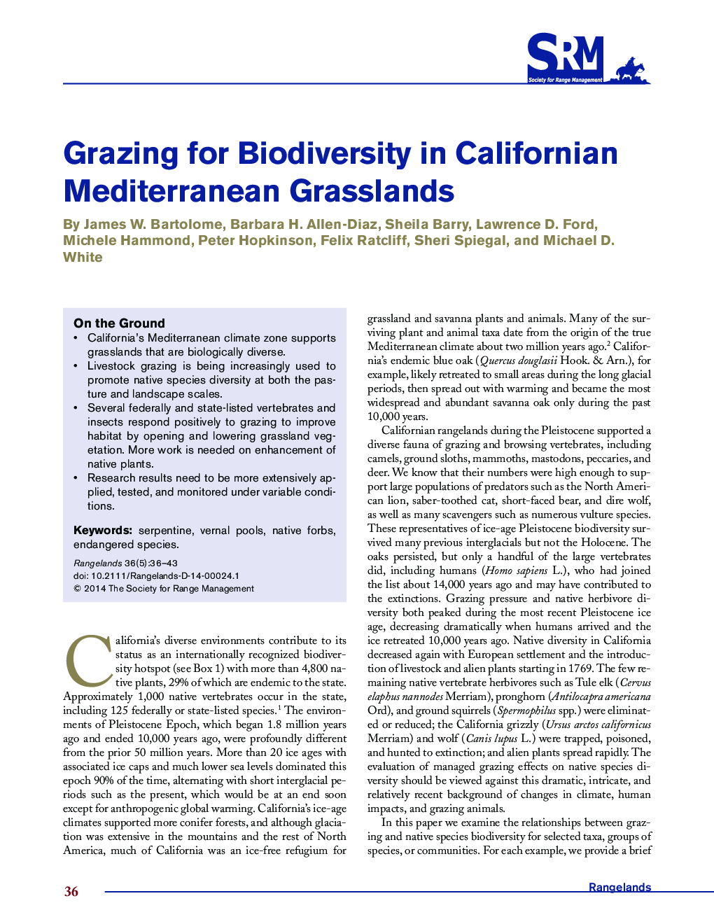 Grazing for Biodiversity in Californian Mediterranean Grasslands