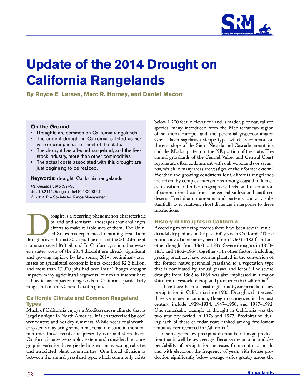 Update of the 2014 Drought on California Rangelands