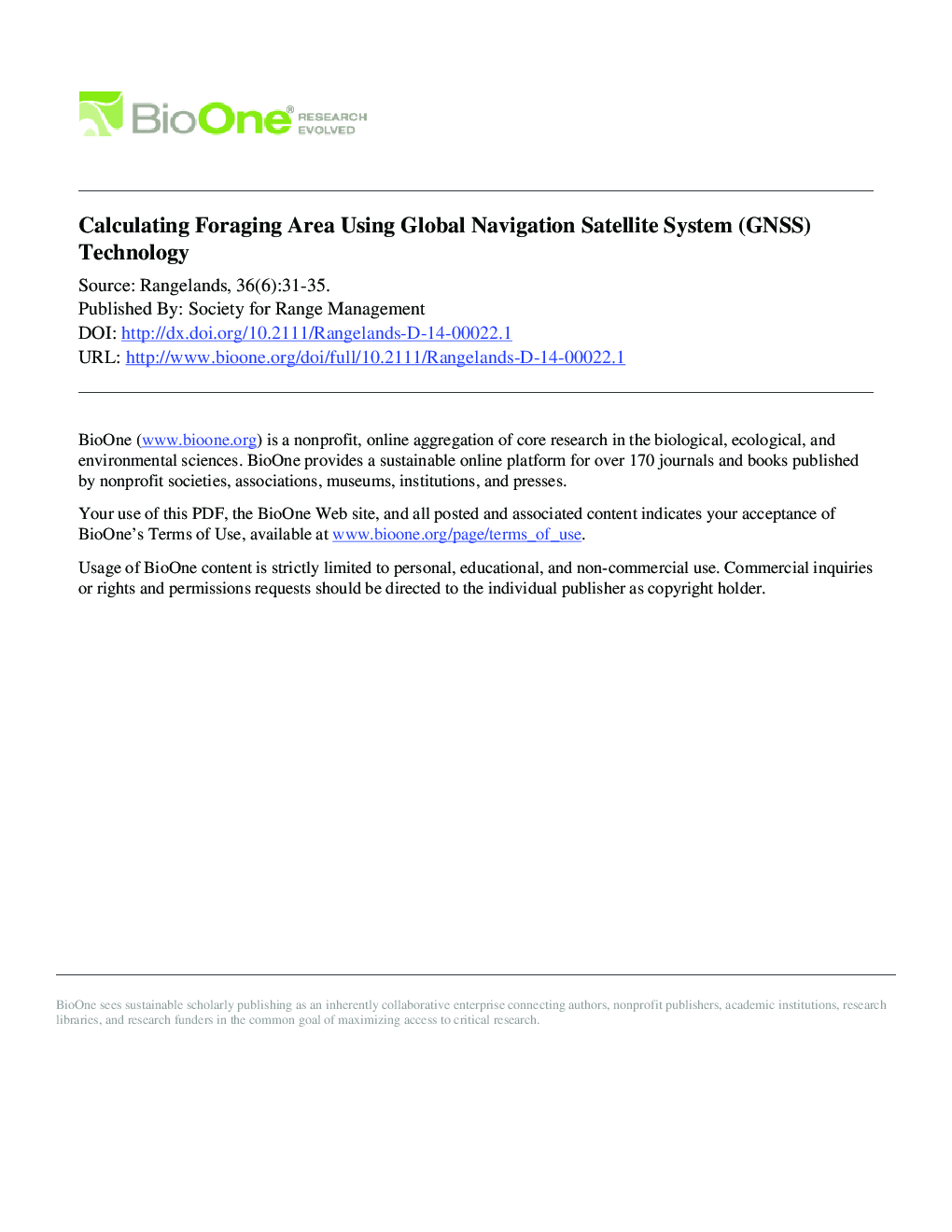 Calculating Foraging Area Using Global Navigation Satellite System (GNSS) Technology