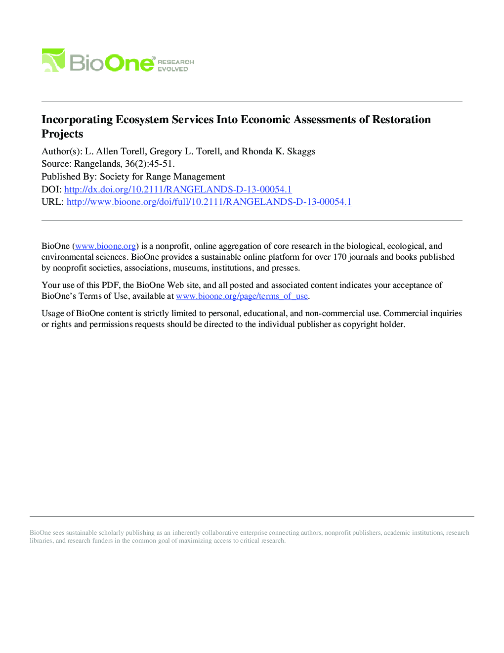 Incorporating Ecosystem Services Into Economic Assessments of Restoration Projects