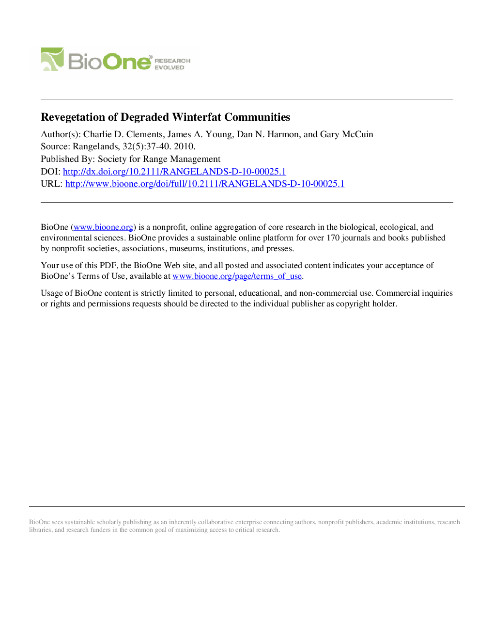 Revegetation of Degraded Winterfat Communities