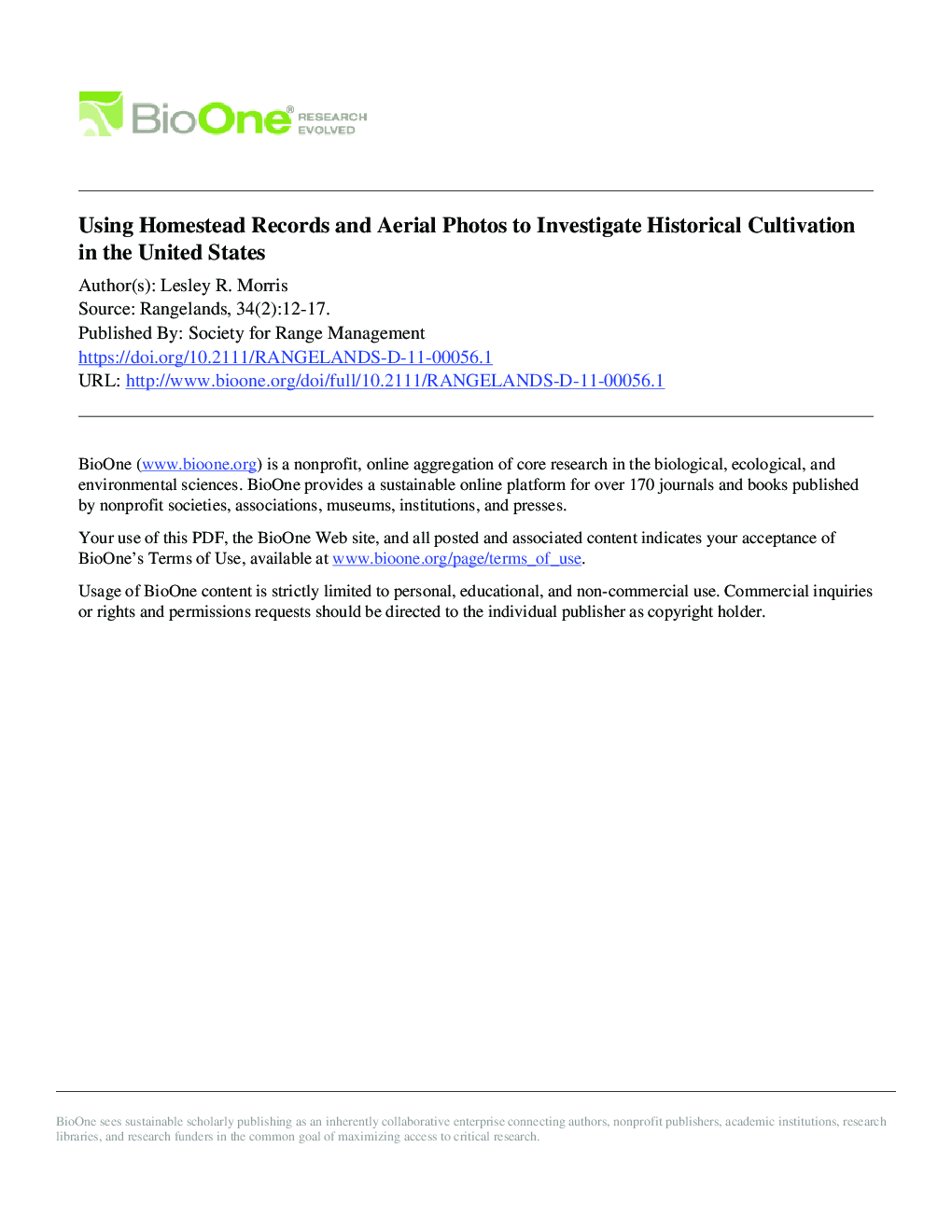 Using Homestead Records and Aerial Photos to Investigate Historical Cultivation in the United States