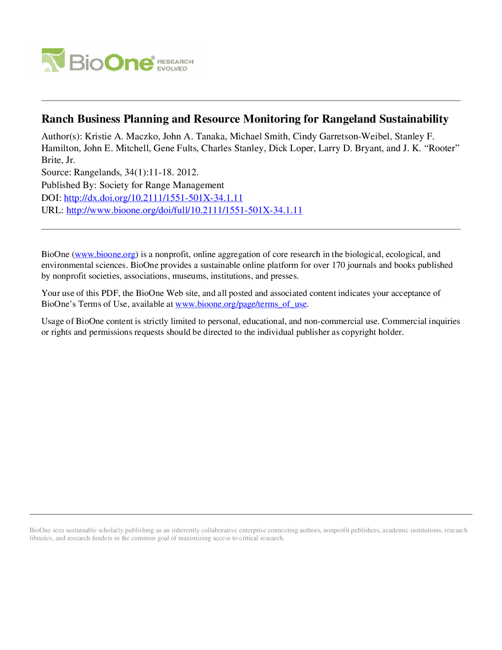 عکس صفحه اول مقاله: Ranch Business Planning and Resource Monitoring for Rangeland Sustainability Ranch Business Planning and Resource Monitoring for Rangeland Sustainability
