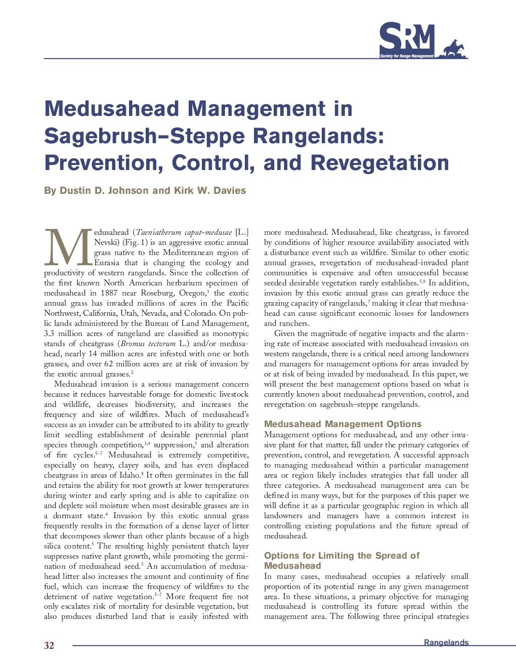 Medusahead Management in Sagebrush-Steppe Rangelands: Prevention, Control, and Revegetation