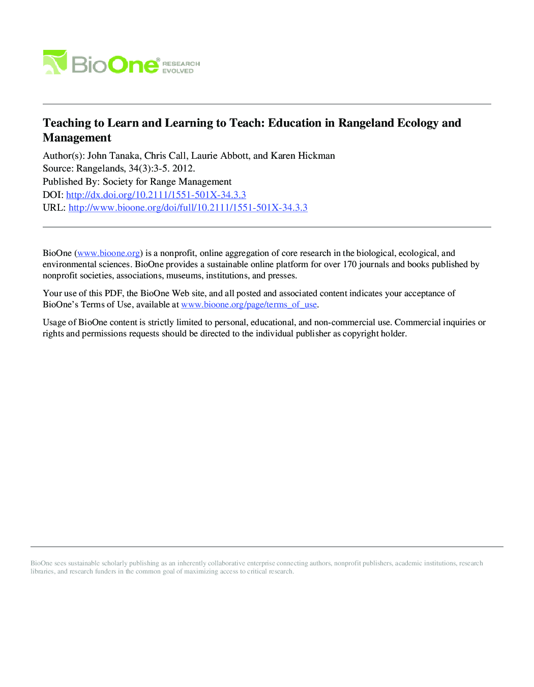 Teaching to Learn and Learning to Teach: Education in Rangeland Ecology and Management