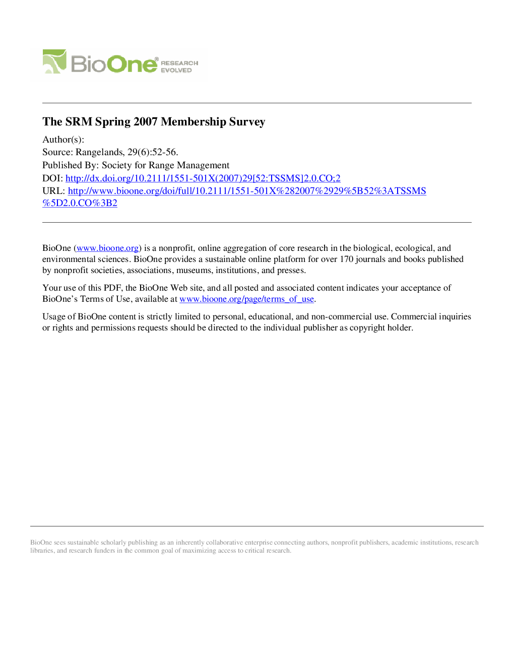 The SRM Spring 2007 Membership Survey