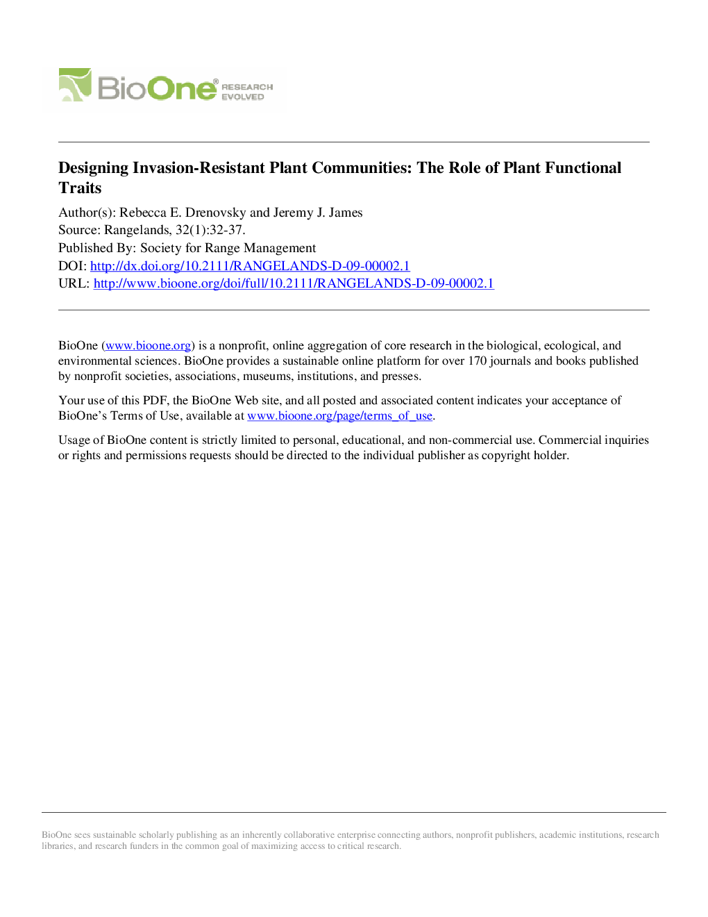 عکس صفحه اول مقاله: Designing Invasion-Resistant Plant Communities: The Role of Plant Functional Traits Designing Invasion-Resistant Plant Communities: The Role of Plant Functional Traits