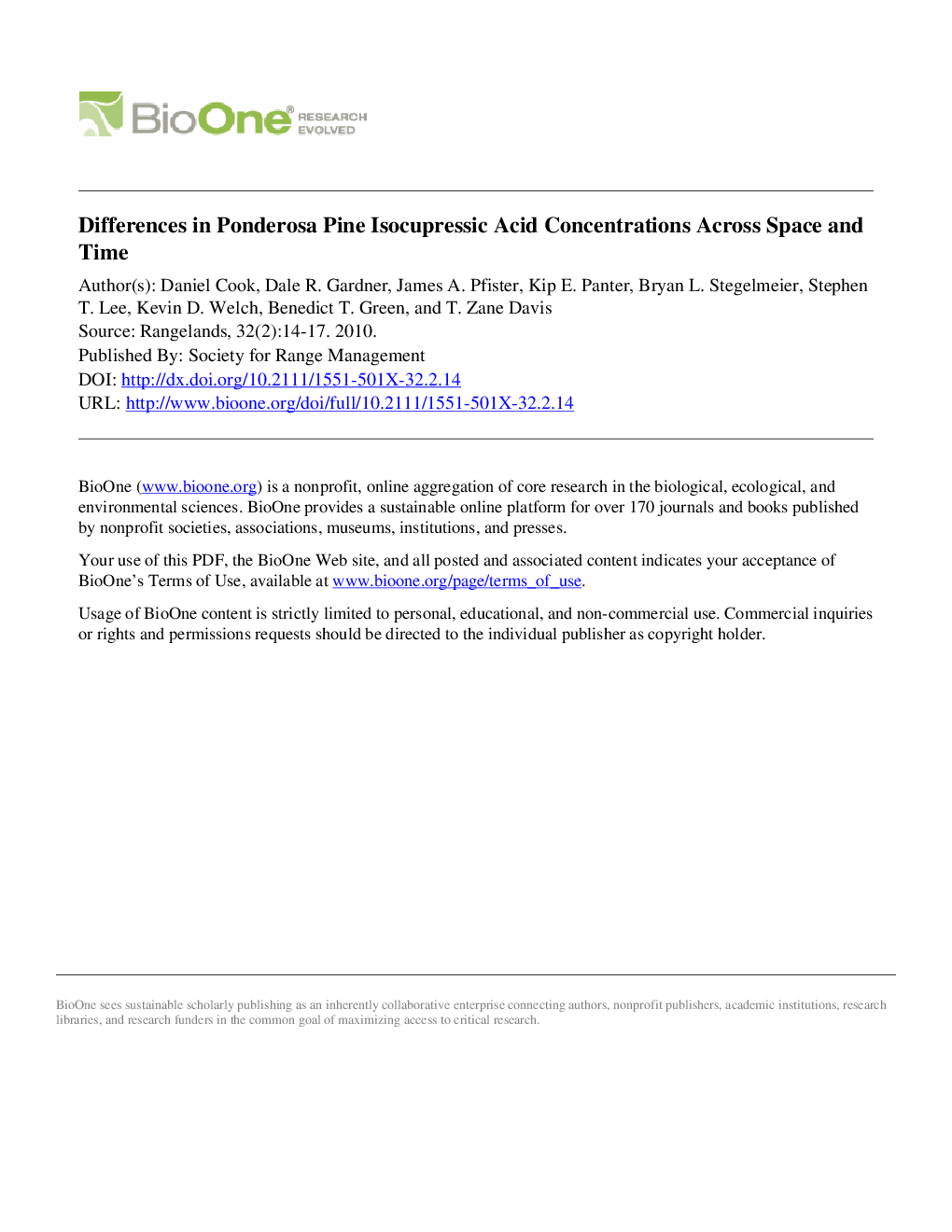 Differences in Ponderosa Pine Isocupressic Acid Concentrations Across Space and Time