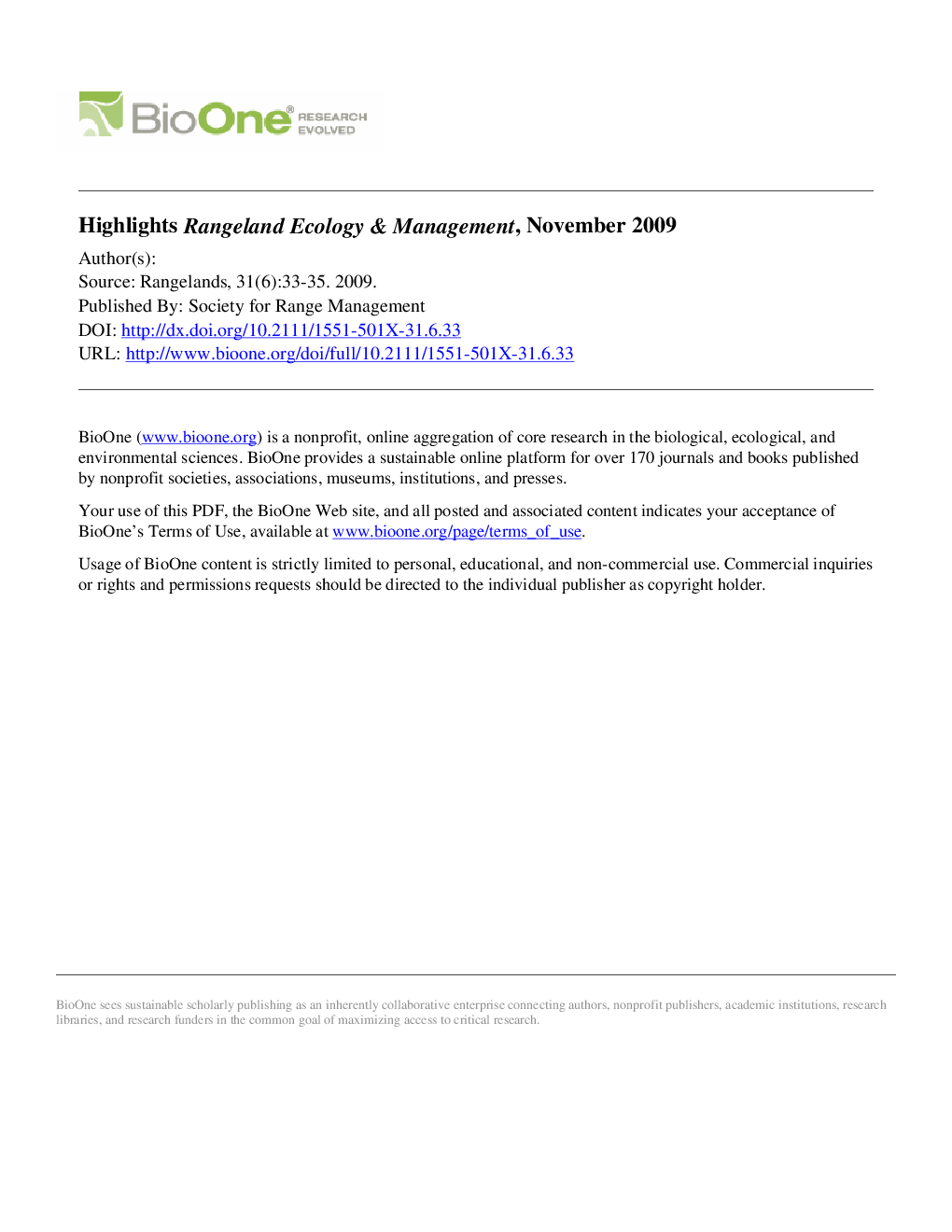 عکس صفحه اول مقاله: Highlights Rangeland Ecology & Management, November 2009 Highlights Rangeland Ecology & Management, November 2009