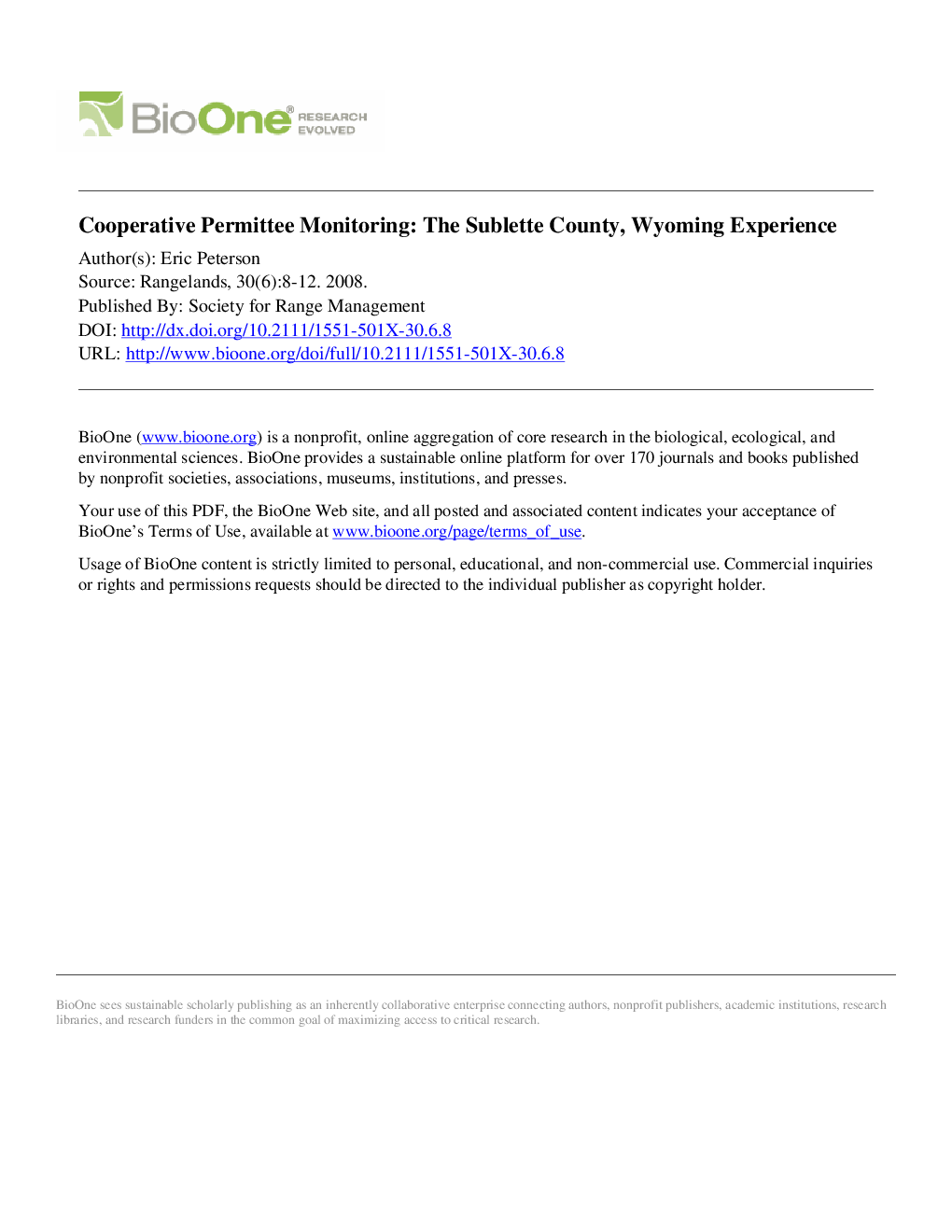 Cooperative Permittee Monitoring: The Sublette County, Wyoming Experience