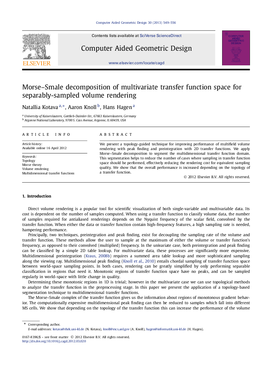 Morse–Smale decomposition of multivariate transfer function space for separably-sampled volume rendering