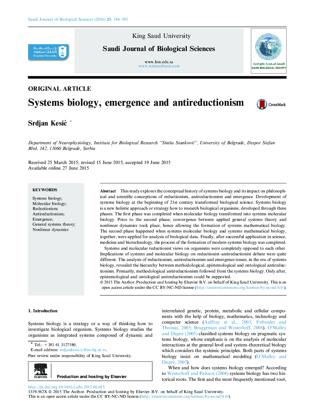 Systems biology, emergence and antireductionism 