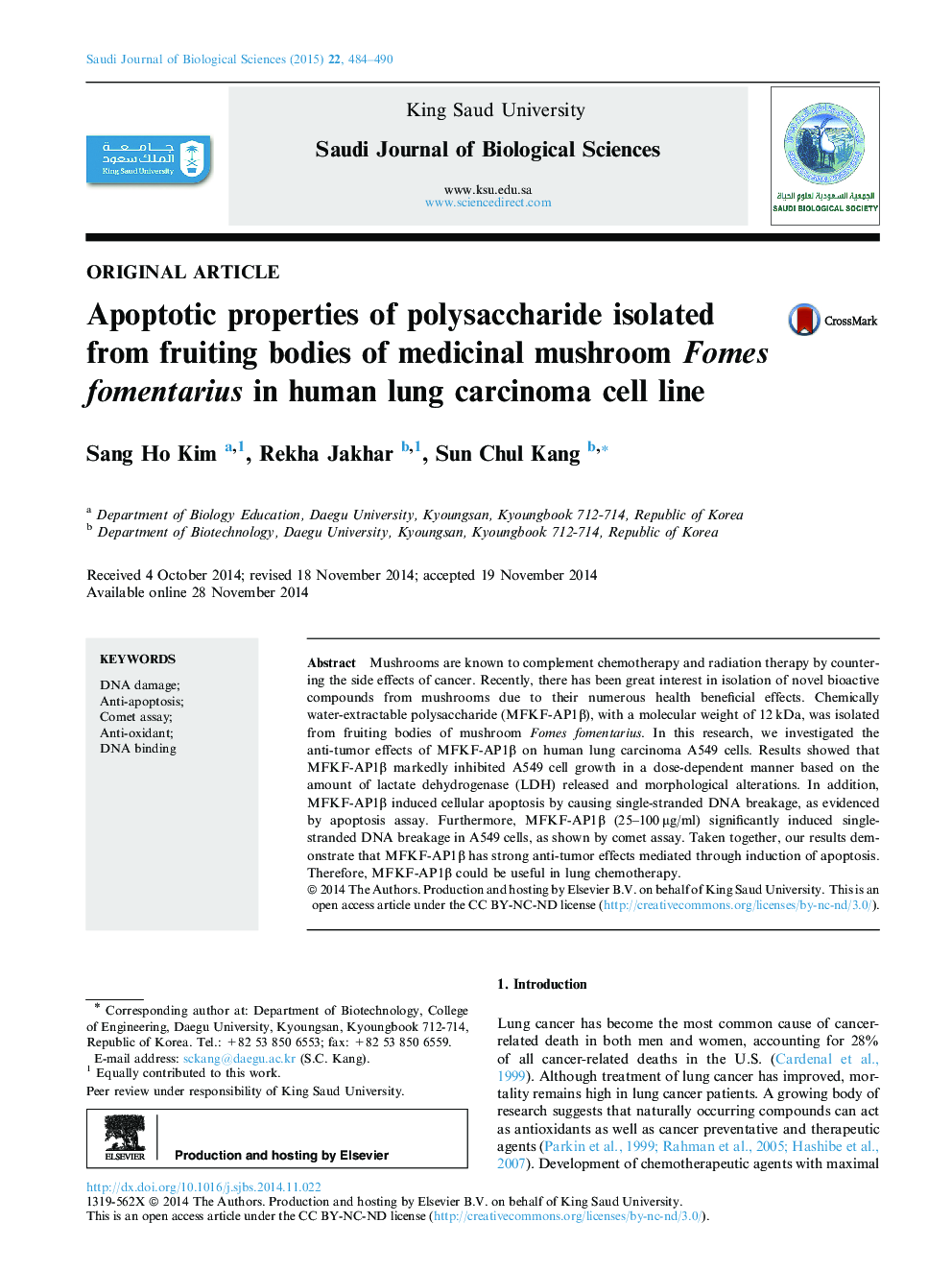 Apoptotic properties of polysaccharide isolated from fruiting bodies of medicinal mushroom Fomes fomentarius in human lung carcinoma cell line 