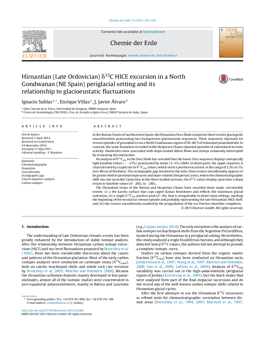 Hirnantian (Late Ordovician) δ13C HICE excursion in a North Gondwanan (NE Spain) periglacial setting and its relationship to glacioeustatic fluctuations