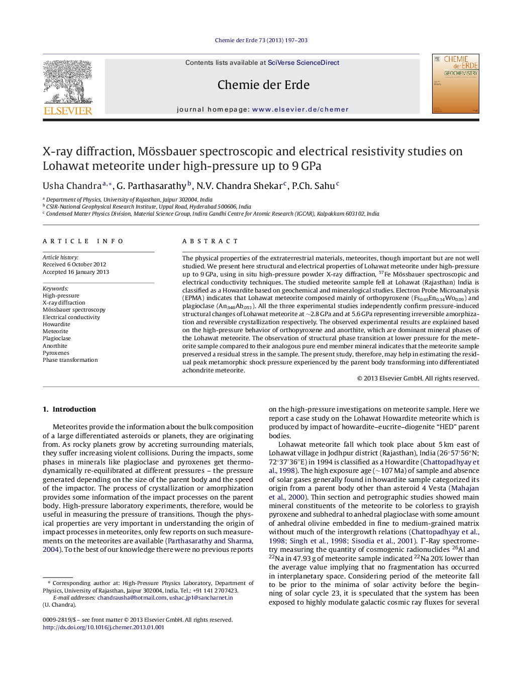 X-ray diffraction, Mössbauer spectroscopic and electrical resistivity studies on Lohawat meteorite under high-pressure up to 9 GPa