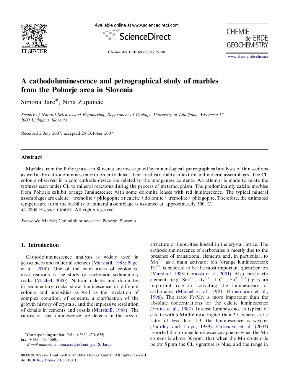 A cathodoluminescence and petrographical study of marbles from the Pohorje area in Slovenia