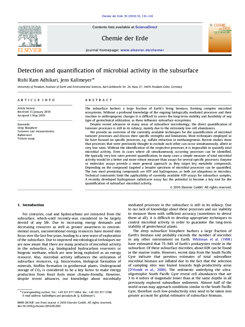 Detection and quantification of microbial activity in the subsurface