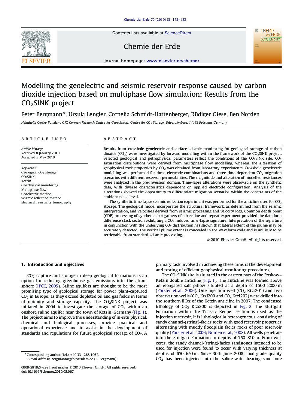 Modelling the geoelectric and seismic reservoir response caused by carbon dioxide injection based on multiphase flow simulation: Results from the CO2SINK project