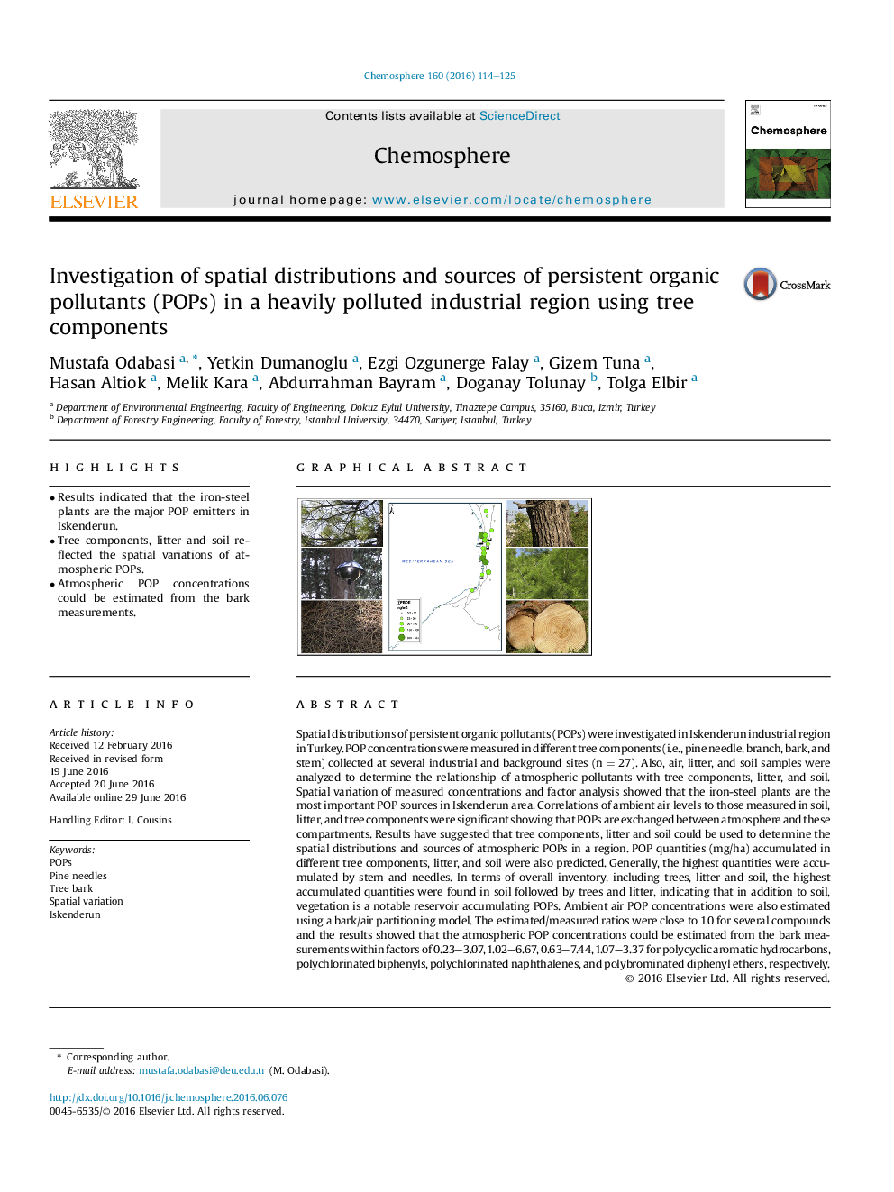 Investigation of spatial distributions and sources of persistent organic pollutants (POPs) in a heavily polluted industrial region using tree components