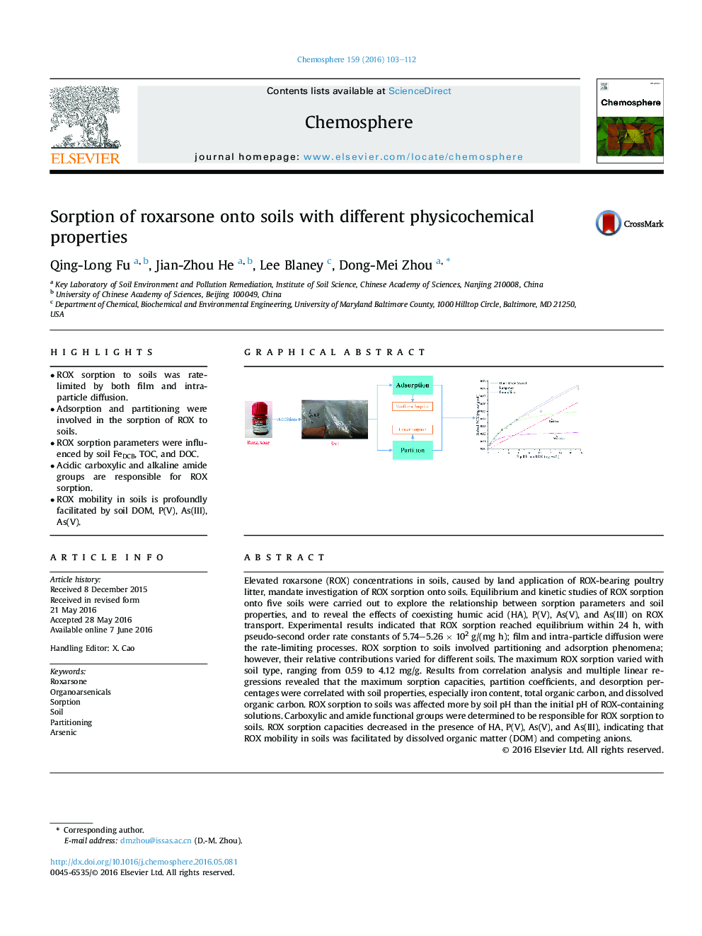 Sorption of roxarsone onto soils with different physicochemical properties